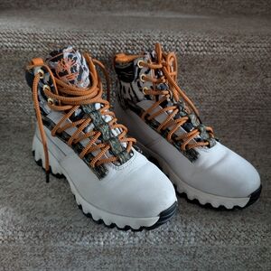 Timberland White and Orange Hiking Boots